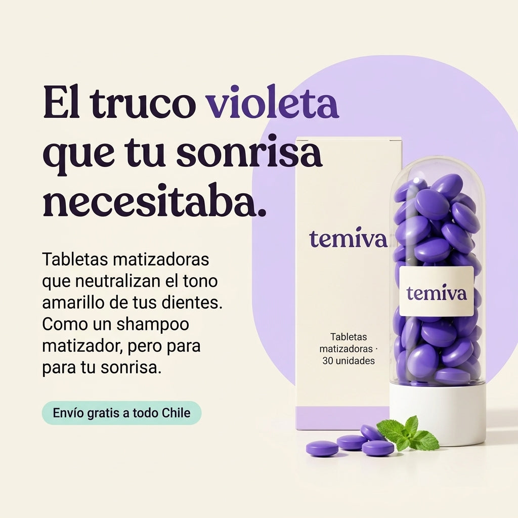 Tabletas Matizadoras Temiva | Neutralizan el tono amarillo de tus dientes
