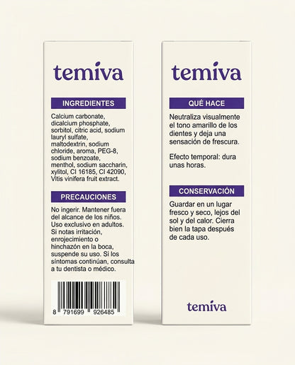 Tabletas Matizadoras Temiva | Neutralizan el tono amarillo de tus dientes